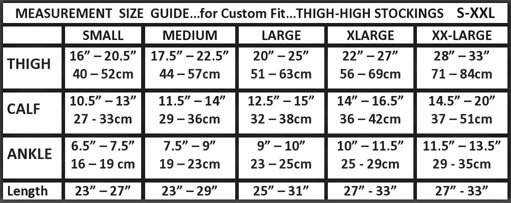 thigh high opaque size chart image 
